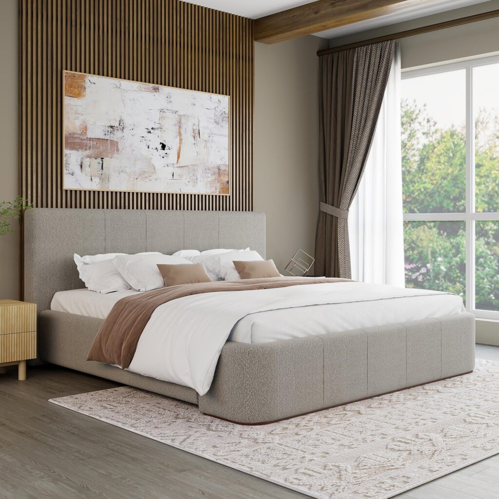 Harrod 78" King Platform Bed in Mushroom and Walnut - Image 2