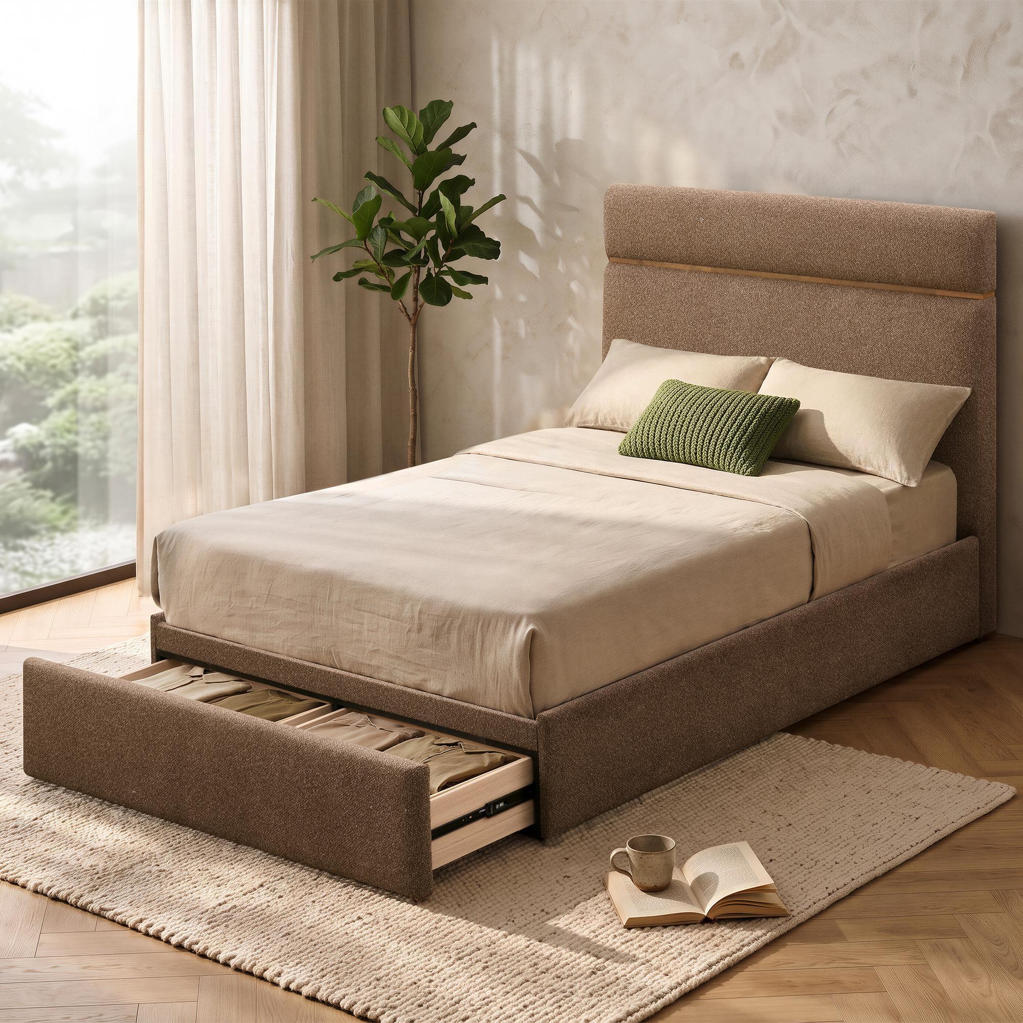 Aniza 54" Double Platform Bed with Drawer in Brown 2 Aniza 54" Double Platform Bed with Drawer in Brown - Image 2