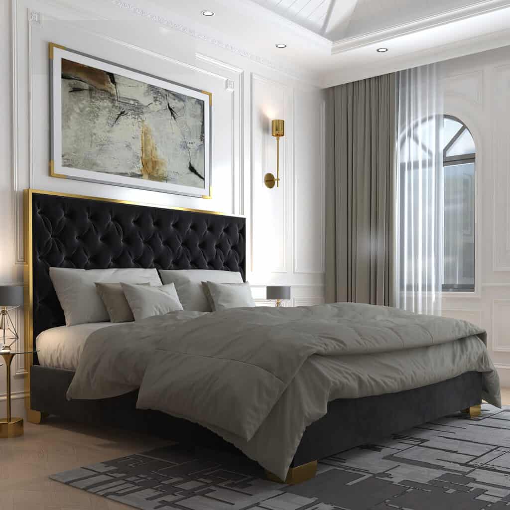 Lucille 78" King Bed in Black and Gold - Image 2