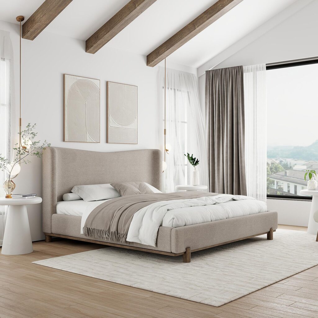 Isadora 78" King Platform Bed in Dark Beige - Image 2
