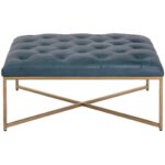 Endall Ottoman - Antique Brass - Vintage Peacock Leather 104086 104086 ENDALL SQUARE COFFEE TABLE OTTOMAN ANTIQUE BRASS VINTAGE PEACOCK LEATHER 1