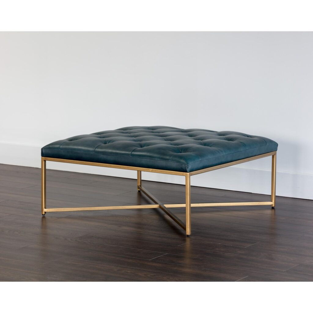 Endall Ottoman - Antique Brass - Vintage Peacock Leather - Image 3