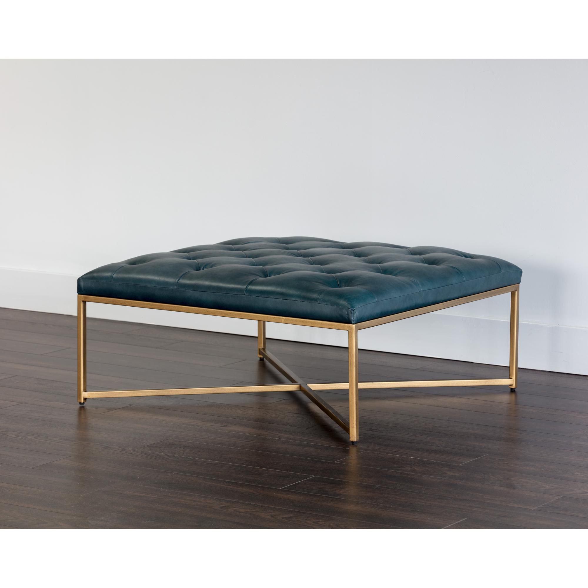 Endall Ottoman - Antique Brass - Vintage Peacock Leather - Image 3
