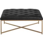 Endall Ottoman - Antique Brass - Vintage Black Night Leather 104087 104087 ENDALL SQUARE COFFEE TABLE OTTOMAN ANTIQUE BRASS VINTAGE BLACK LEATHER 1