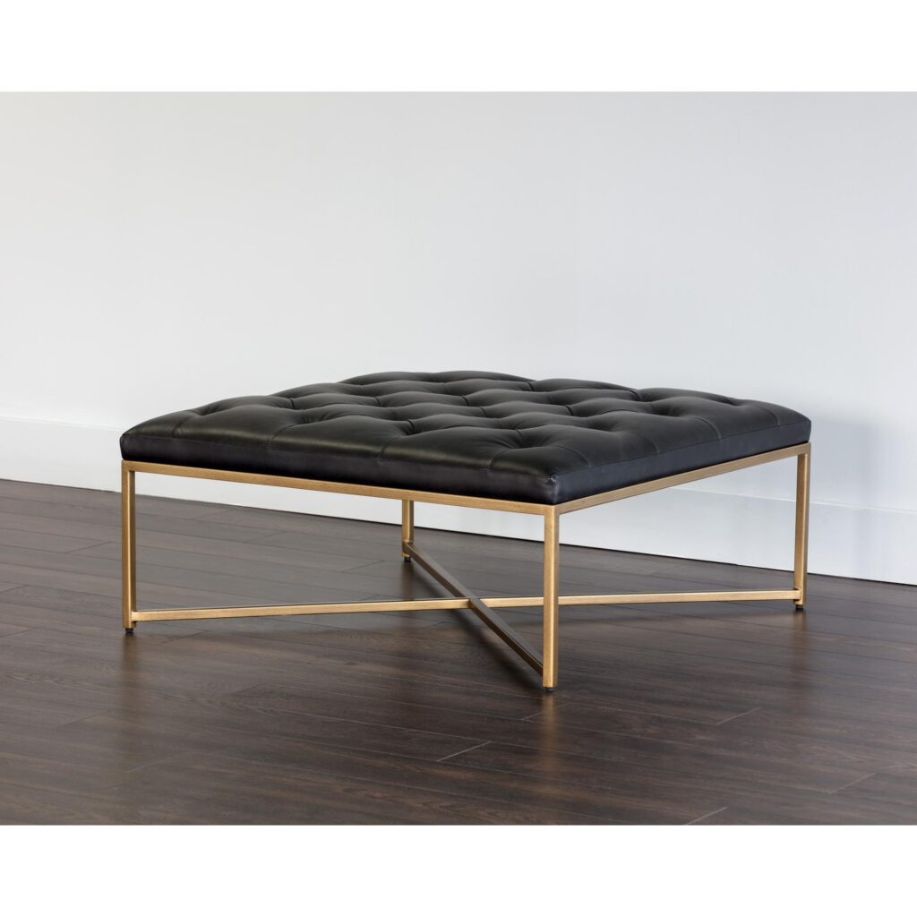 Endall Ottoman - Antique Brass - Vintage Black Night Leather - Image 3