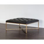 Endall Ottoman - Antique Brass - Vintage Black Night Leather 104087 104087 ENDALL SQUARE COFFEE TABLE OTTOMAN ANTIQUE BRASS VINTAGE BLACK LEATHER 5