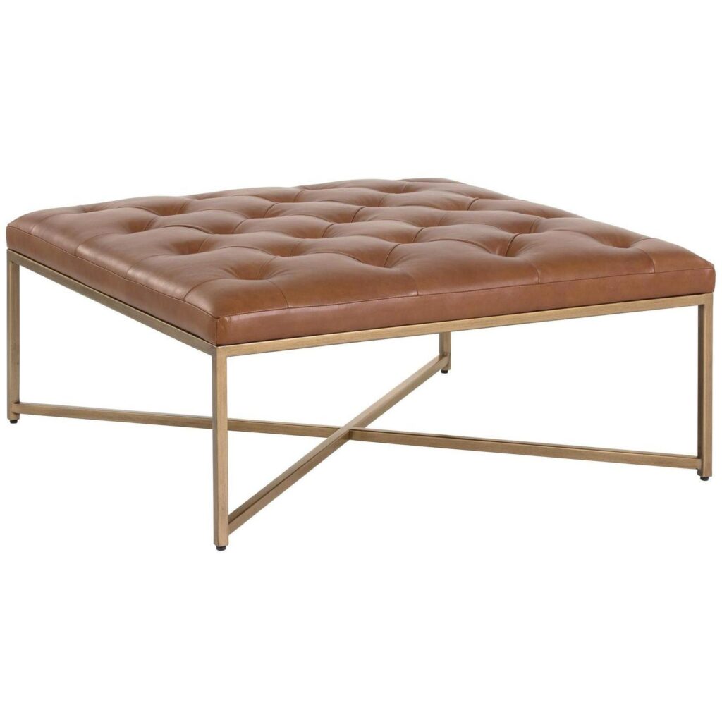 Endall Ottoman - Antique Brass - Vintage Camel Leather