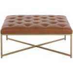 Endall Ottoman - Antique Brass - Vintage Camel Leather 104088 104088 ENDALL SQUARE COFFEE TABLE OTTOMAN ANTIQUEBRASS VINTAGE CAMEL LEATHER 1