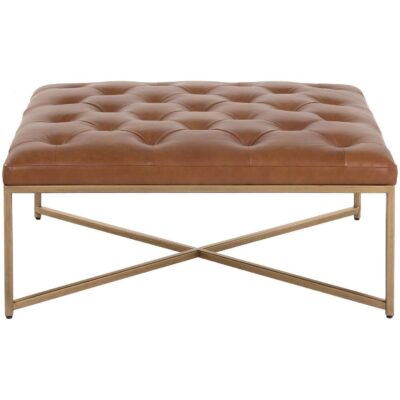Endall Ottoman - Antique Brass - Vintage Camel Leather 104088 104088 ENDALL SQUARE COFFEE TABLE OTTOMAN ANTIQUEBRASS VINTAGE CAMEL LEATHER 1