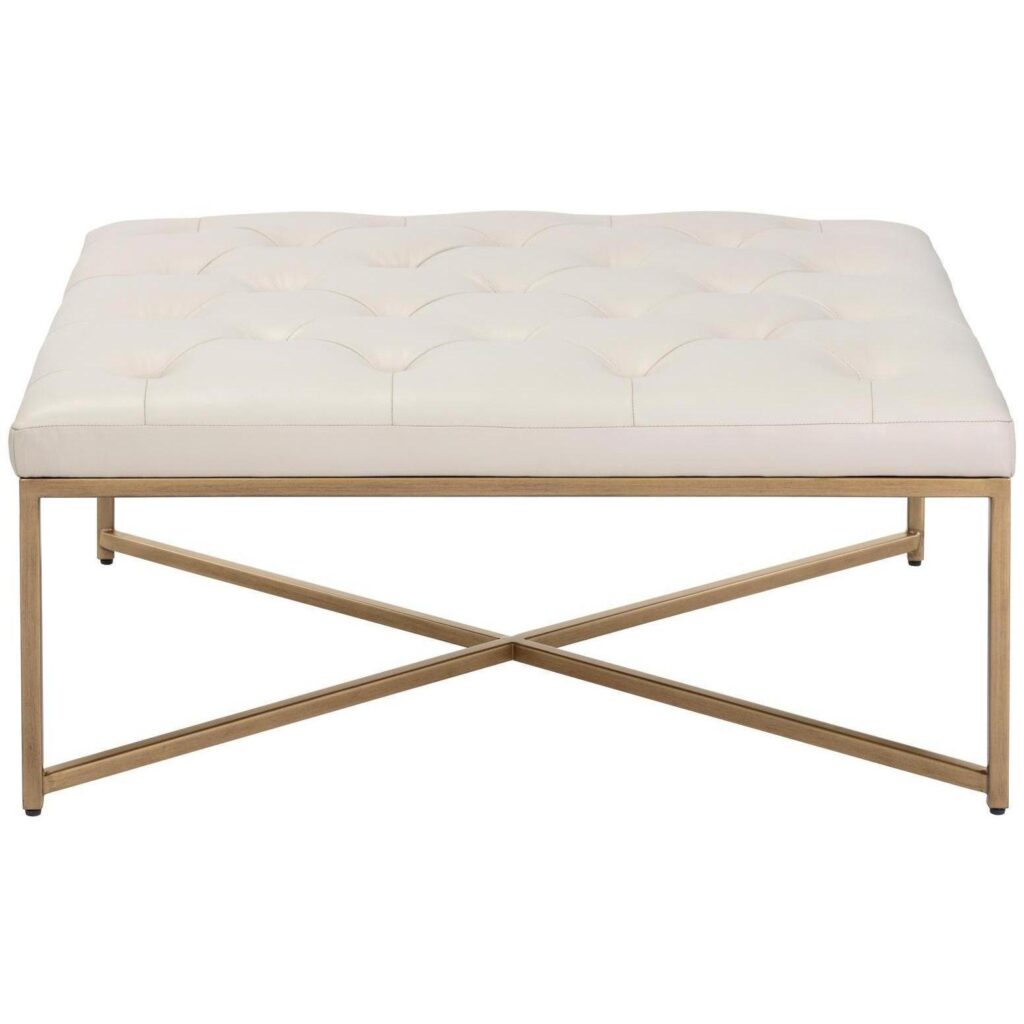 Endall Ottoman - Antique Brass - Vintage Vanilla Leather - Image 2