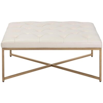 Endall Ottoman - Antique Brass - Vintage Vanilla Leather 104089 104089 ENDALL SQUARE COFFEE TABLE OTTOMAN ANTIQUE BRASS VINTAGE VANILLA LEATHER 1
