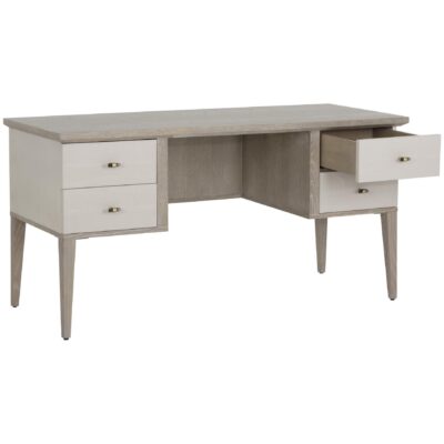 Pattinson Desk - White Ceruse - Oyster Shagreen 9 Pattinson Desk - White Ceruse - Oyster Shagreen 106867 106867 PATTINSON DESK WHITE CERUSE CREAM SHAGREEN LEATHER 2