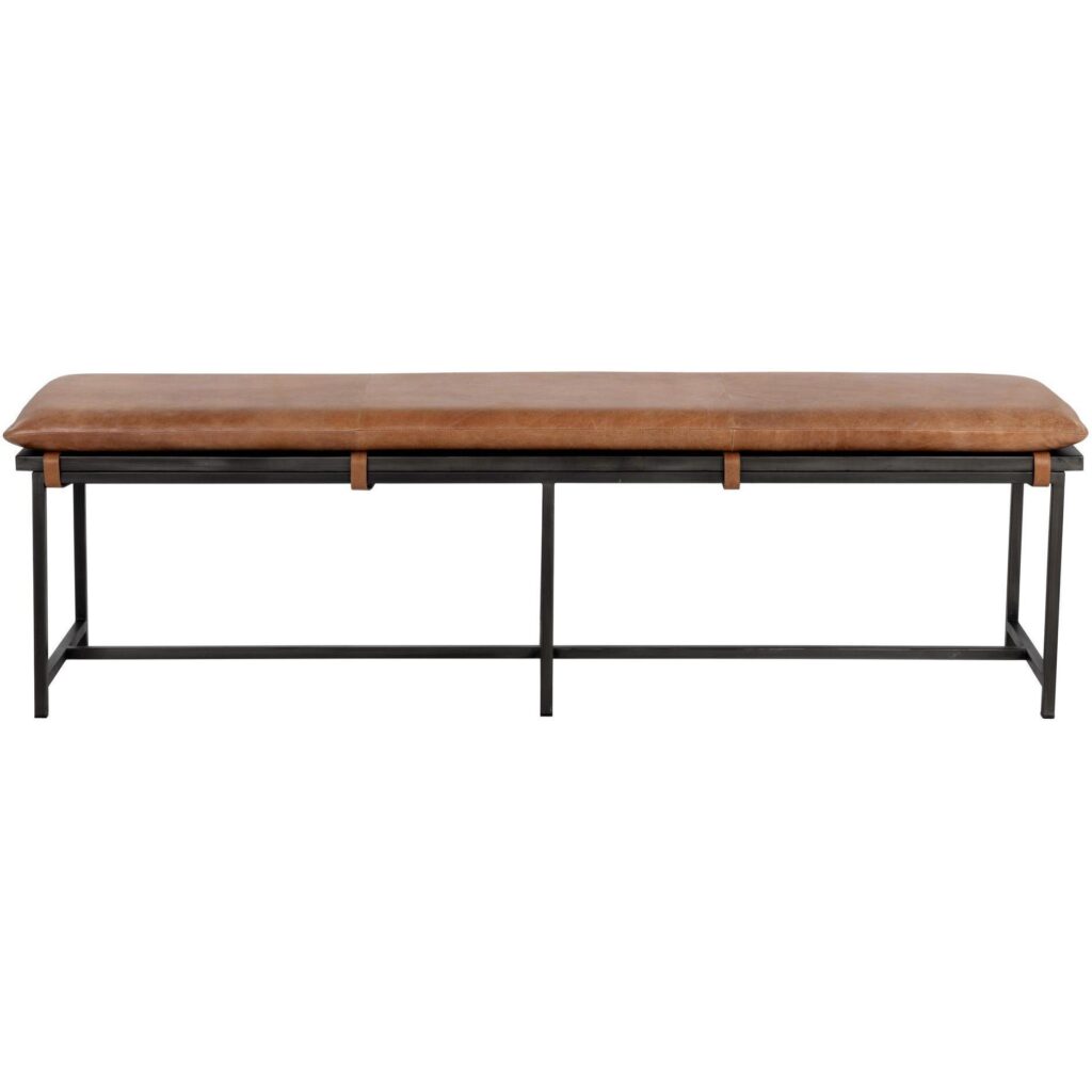 Zancor Bench - Gunmetal - Tan Leather - Image 2