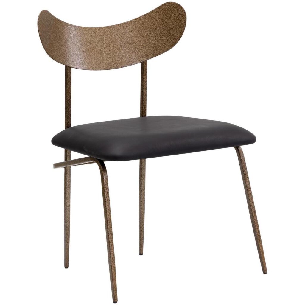 Gibbons Dining Chair - Antique Brass - Charcoal Black Leather