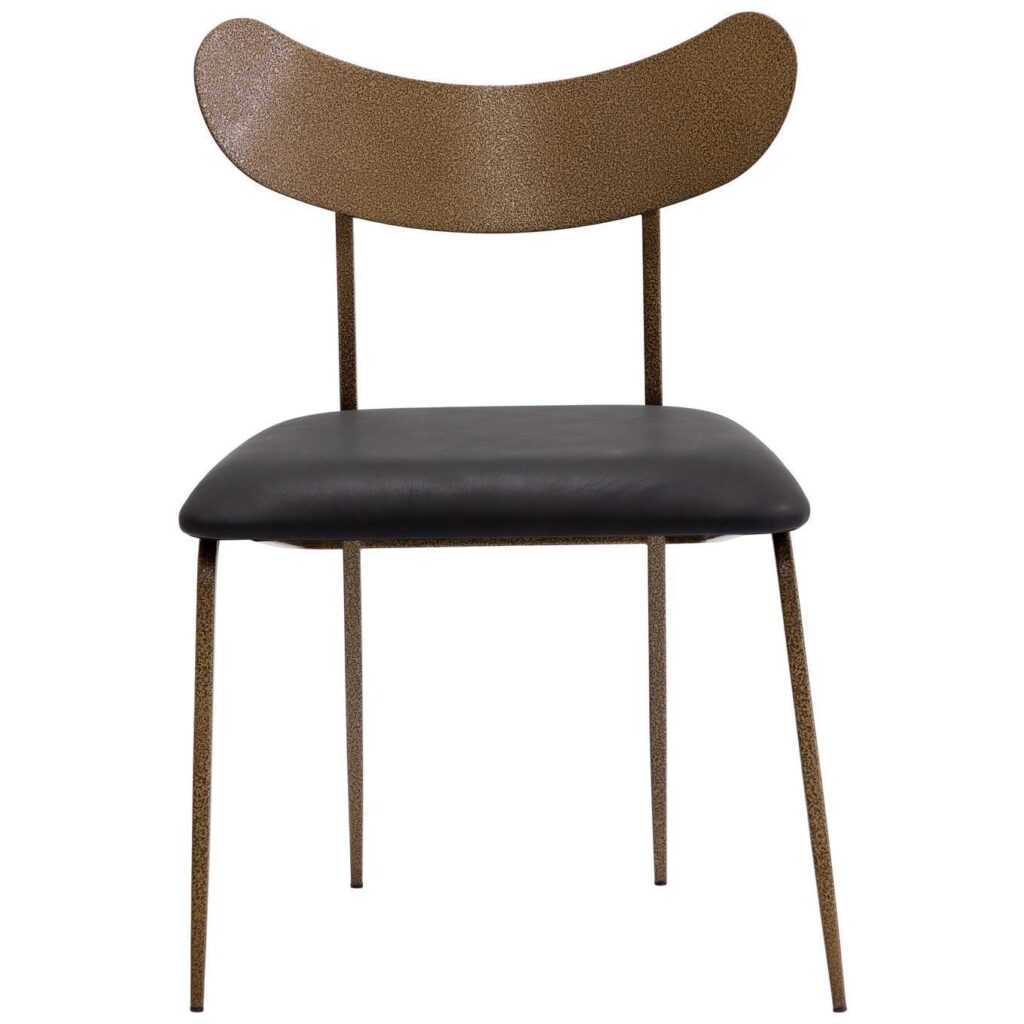 Gibbons Dining Chair - Antique Brass - Charcoal Black Leather - Image 2