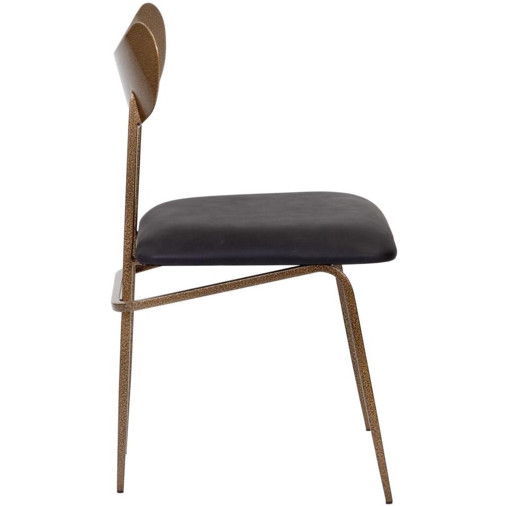 Gibbons Dining Chair - Antique Brass - Charcoal Black Leather - Image 3