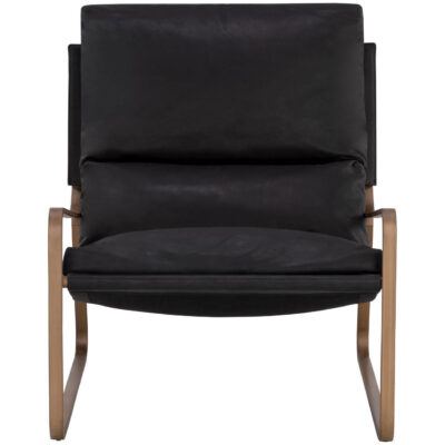 Zancor Lounge Chair - Antique Brass - Charcoal Black Leather 110657 110657 ZANCOR LOUNGE CHAIR ANTIQUE BRASS BLACK LEATHER 1