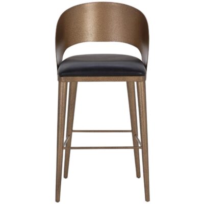 Dezirae Barstool - Antique Brass - Charcoal Black Leather 111052 111052 DEZIRAE BARSTOOL ANTIQUE BRASS CHARCOAL BLACK LEATHER 1