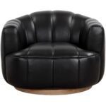 Tadeo Swivel Lounge Chair - Rustic Oak Wood - Vintage Black Night Leather 111079 111079 TADEO SWIVEL LOUNGE CHAIR VINTAGE BLACK NIGHT LEATHER 1