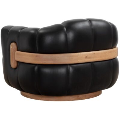 Tadeo Swivel Lounge Chair - Rustic Oak Wood - Vintage Black Night Leather 111079 111079 TADEO SWIVEL LOUNGE CHAIR VINTAGE BLACK NIGHT LEATHER 3