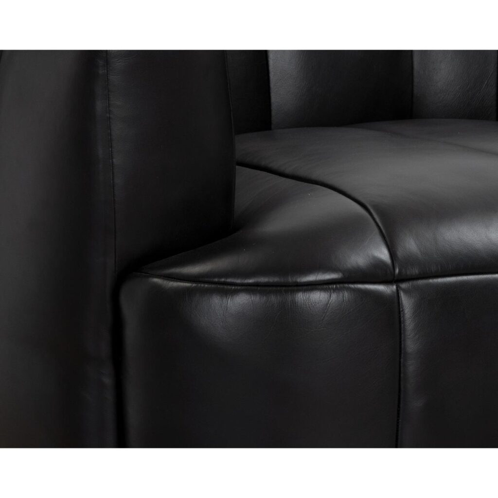 Tadeo Swivel Lounge Chair - Rustic Oak Wood - Vintage Black Night Leather - Image 5