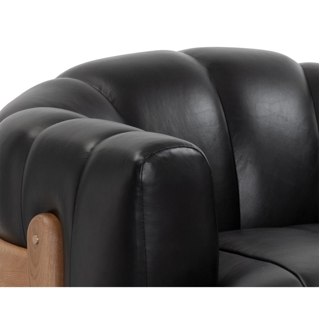 Tadeo Swivel Lounge Chair - Rustic Oak Wood - Vintage Black Night Leather - Image 6