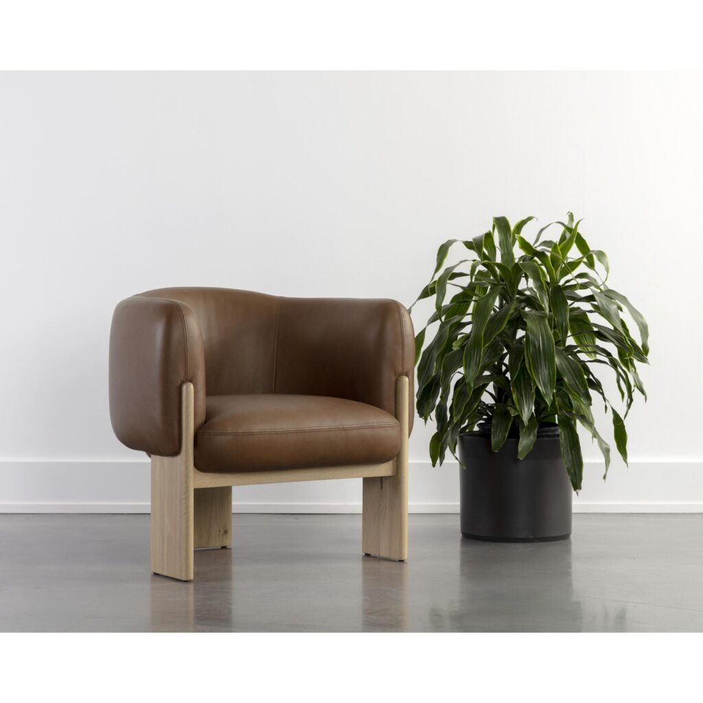 Trine Lounge Chair - Rustic Oak - Vintage Camel Leather - Image 5