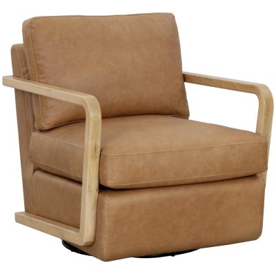 Accent Chairs Burlington - Modern Living 111249 CASTELL SWIVEL LOUNGE CHAIR RUSTIC OAK LUDLOW SESAME LEATHER