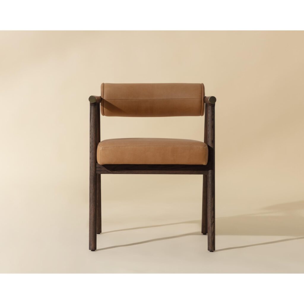 Sova Dining Armchair - Antique Brown - Sahara Camel Leather - Image 2