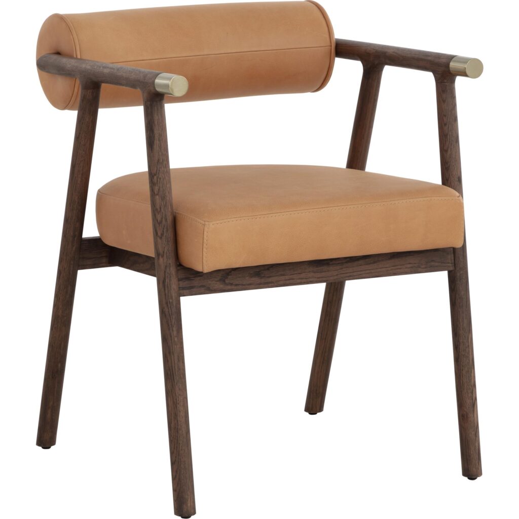 Sova Dining Armchair - Antique Brown - Sahara Camel Leather - Image 4