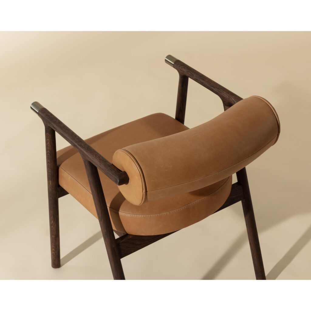 Sova Dining Armchair - Antique Brown - Sahara Camel Leather - Image 3