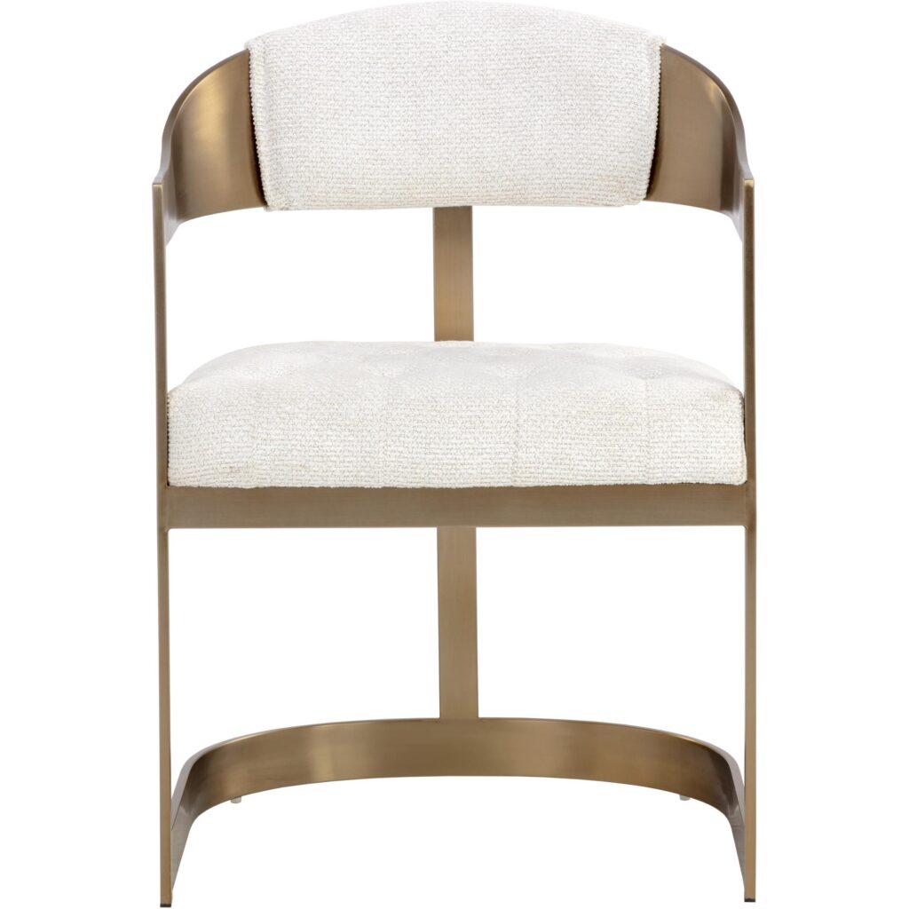 Beaumont Dining Armchair - Antique Brass - Rhea Light Barley - Image 2