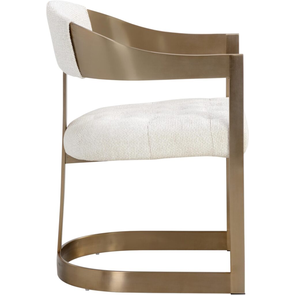 Beaumont Dining Armchair - Antique Brass - Rhea Light Barley - Image 3