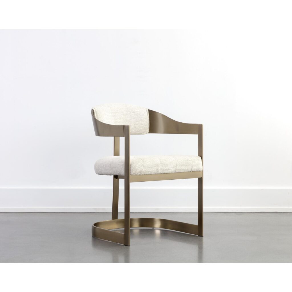 Beaumont Dining Armchair - Antique Brass - Rhea Light Barley - Image 5