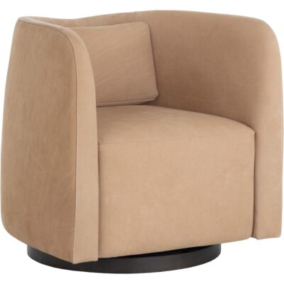 Emilie Swivel Lounge Chair - Nubuck Tan Leather