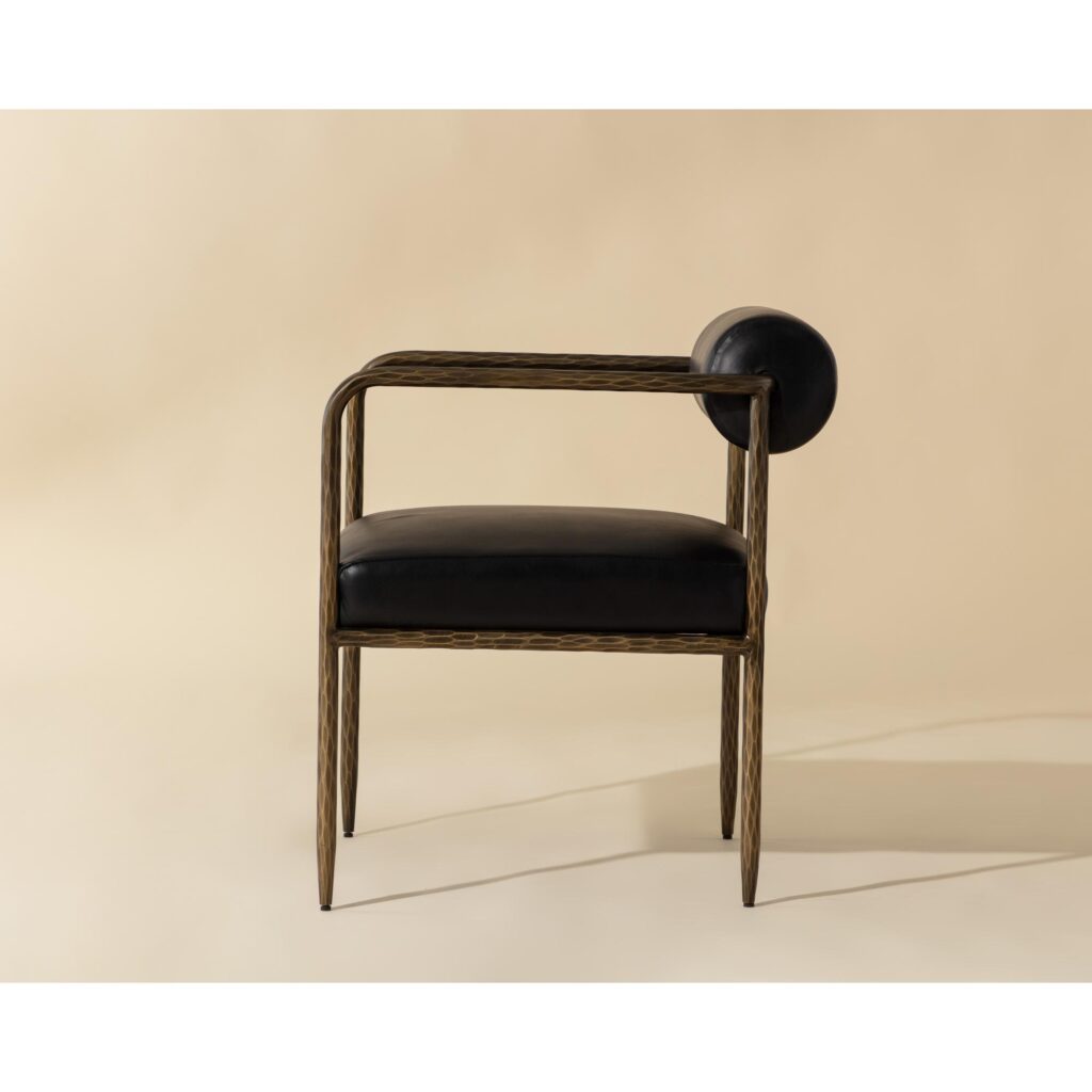 Ajani Dining Armchair - Charcoal Black Leather - Image 3