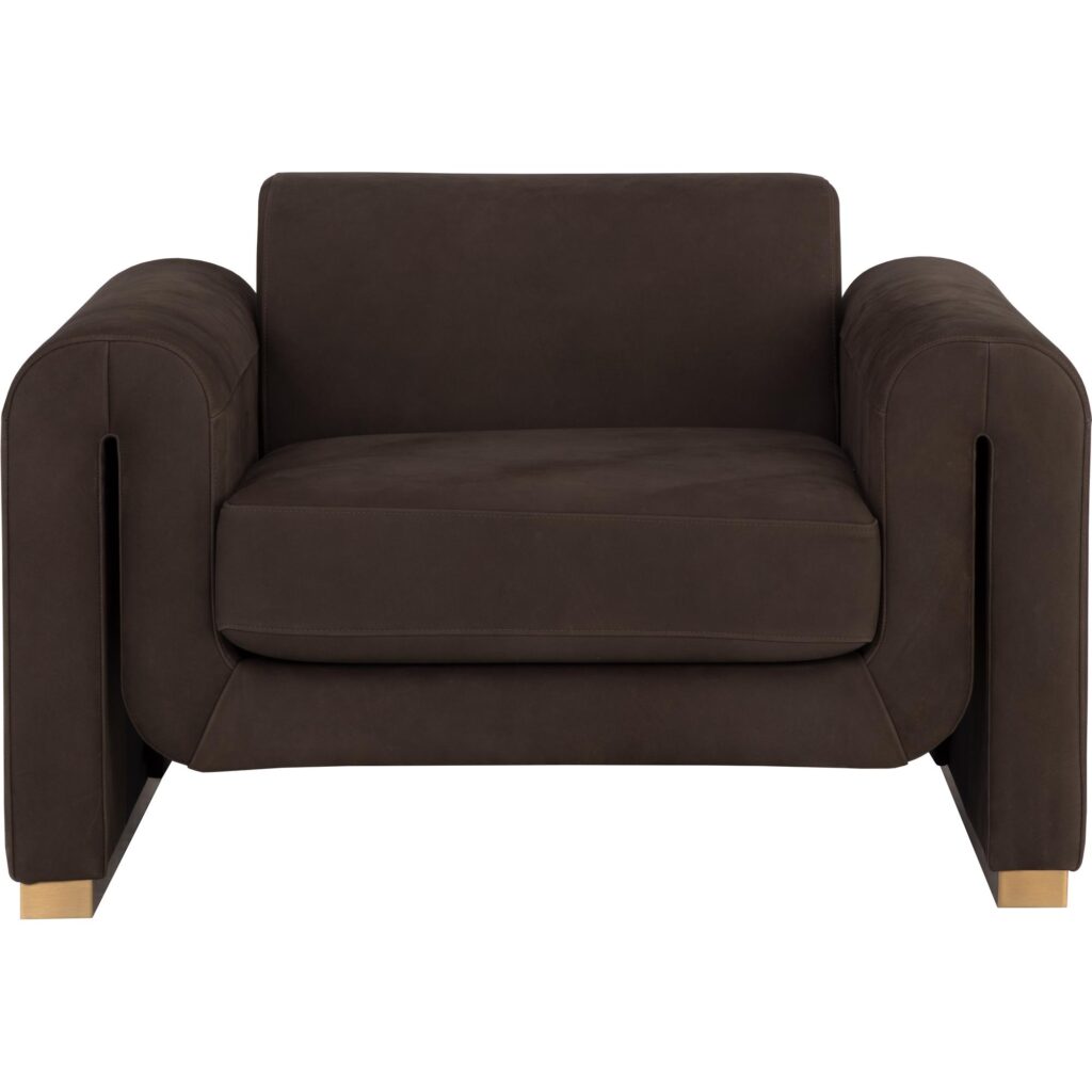 Romer Armchair - Brushed Gold - Nubuck Cocoa Leather - Image 2