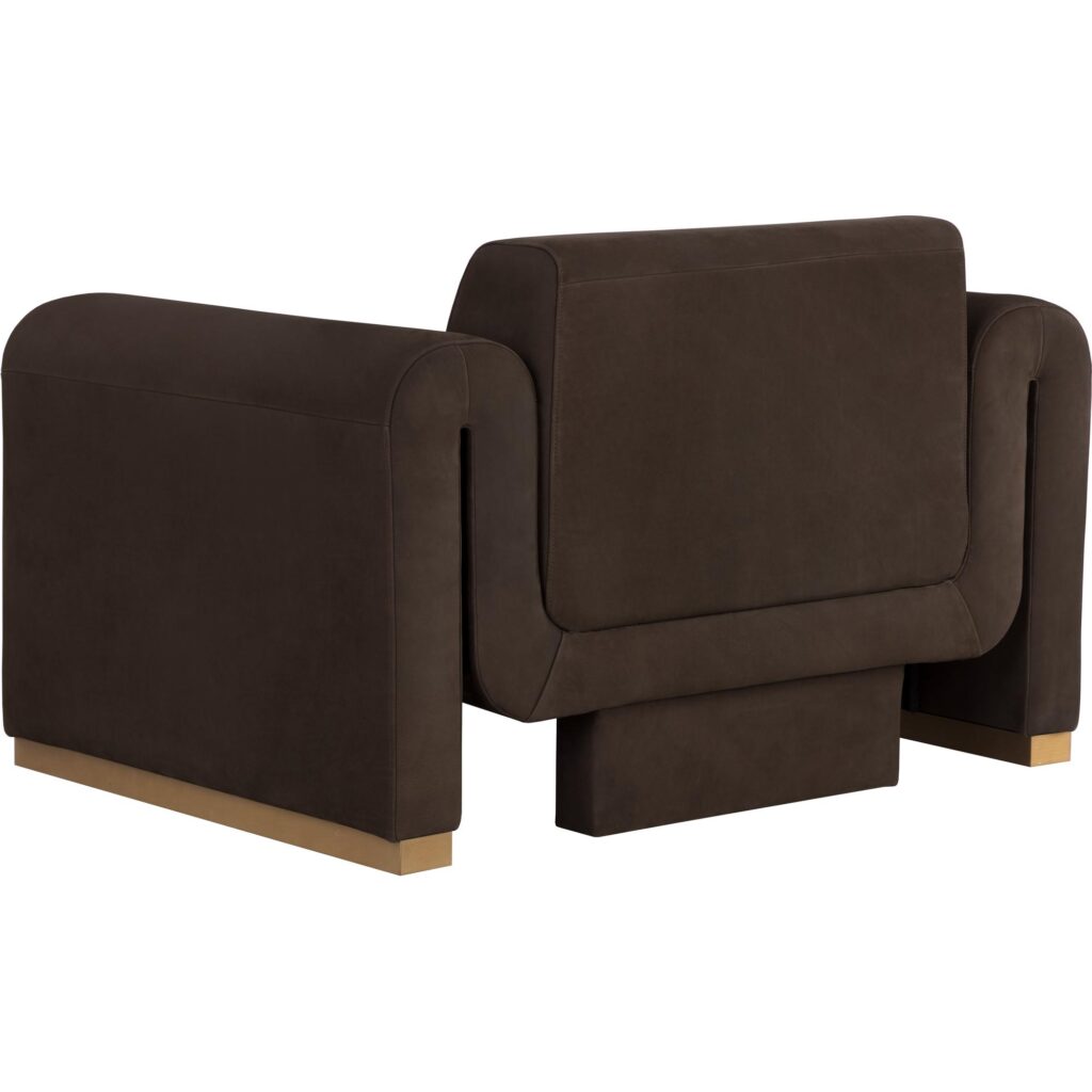 Romer Armchair - Brushed Gold - Nubuck Cocoa Leather - Image 4