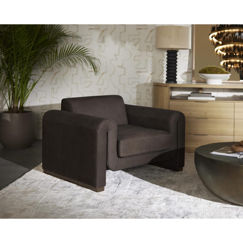 Romer Armchair - Brushed Gold - Nubuck Cocoa Leather - Image 5