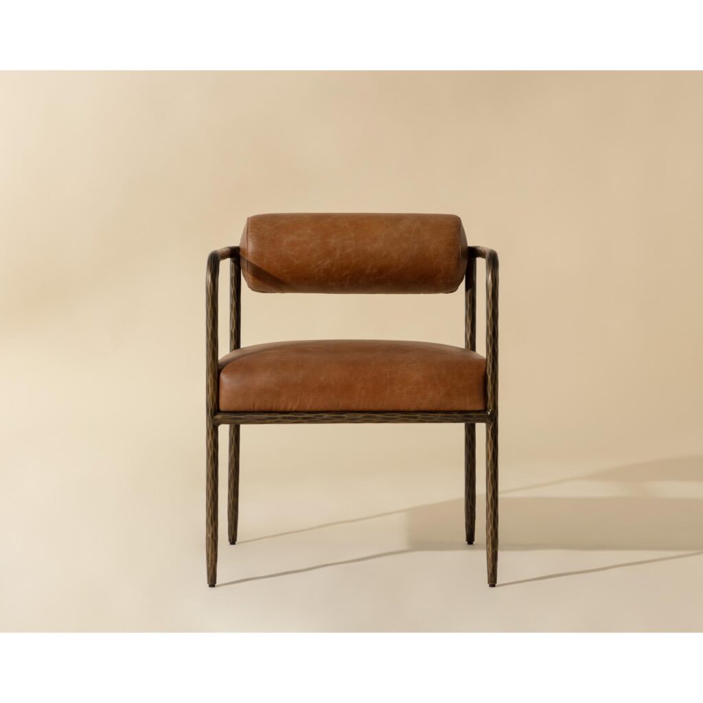 Ajani Dining Armchair - Tan Leather - Image 2