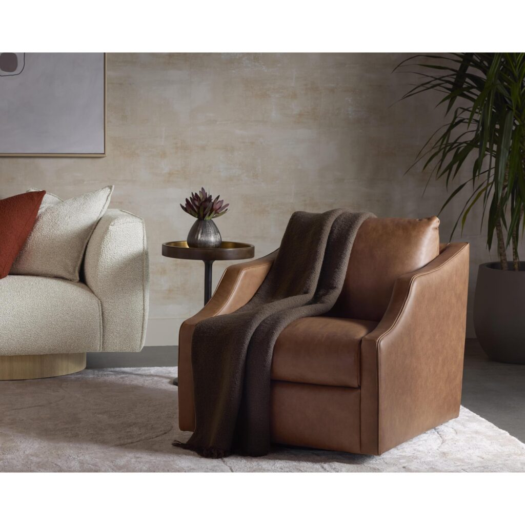 Orwell Swivel Lounge Chair - Cognac Leather - Image 5