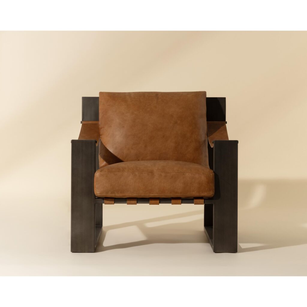 Berke Lounge Chair - Gunmetal - Tan Leather - Image 2