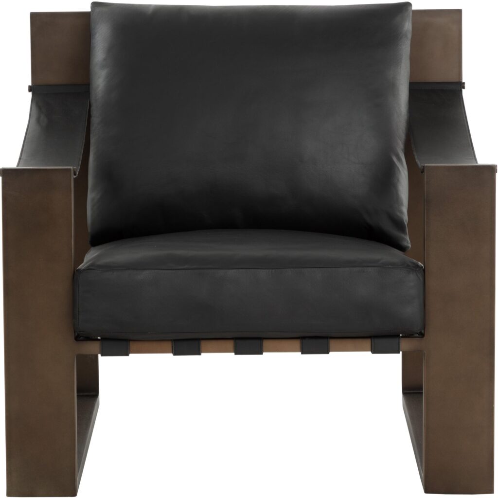 Berke Lounge Chair - Antique Bronze - Charcoal Black Leather - Image 5