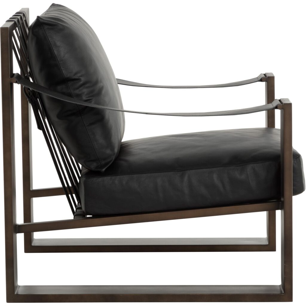 Berke Lounge Chair - Antique Bronze - Charcoal Black Leather - Image 6