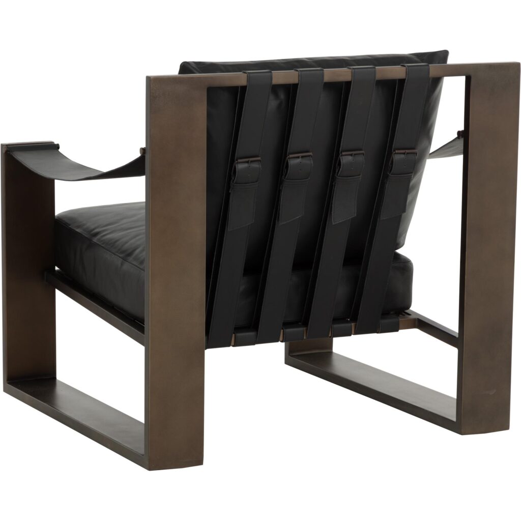 Berke Lounge Chair - Antique Bronze - Charcoal Black Leather - Image 7