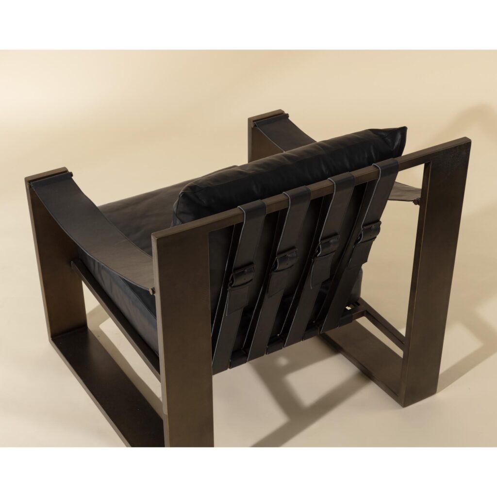 Berke Lounge Chair - Antique Bronze - Charcoal Black Leather - Image 3