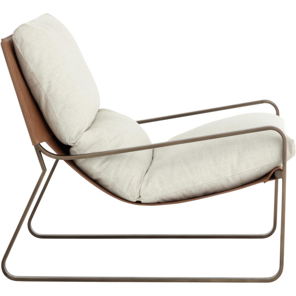 Zancor Lounge Chair - Antique Brass - Geralt Linen / Tan Leather - Image 6