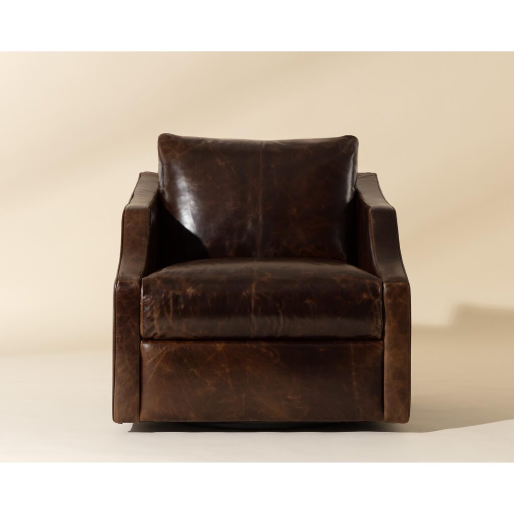 Orwell Swivel Lounge Chair - Chocolate Leather - Image 2