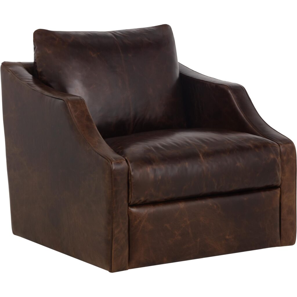 Orwell Swivel Lounge Chair - Chocolate Leather - Image 5