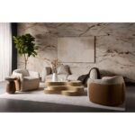 Caris Swivel Lounge Chair - Santa Cruz Oatmeal / Milliken Cognac 112208 112208 CARIS SWIVEL LOUNGE CHAIR SANTA CRUZ OATMEAL MILLIKEN COGNAC 10